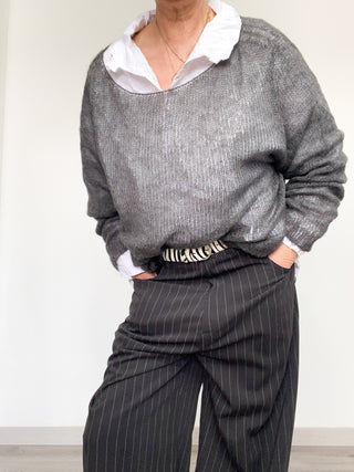 Maglia scollo a barca in mohair