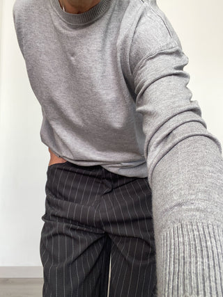 Pantalone gessato a gamba ampia