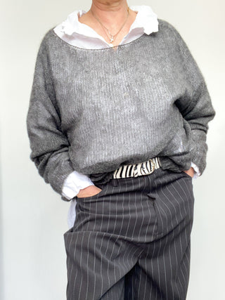 Maglia scollo a barca in mohair