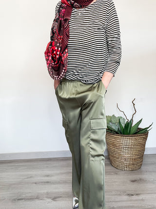 Pantalone cargo satinato con coulisse