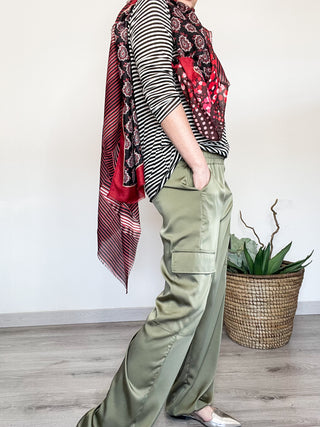 Pantalone cargo satinato con coulisse