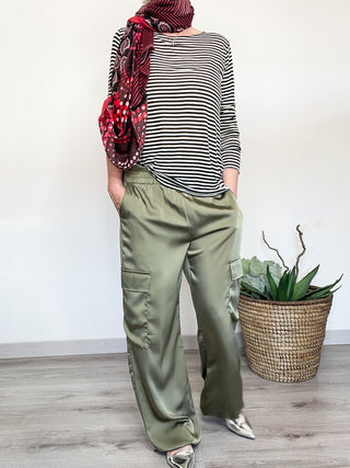 Pantalone cargo satinato con coulisse