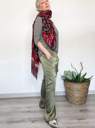 Pantalone cargo satinato con coulisse