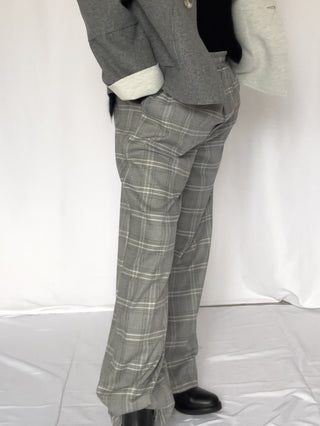 Pantalone dritto scozzese grigio