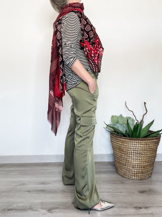 Pantalone cargo satinato con coulisse