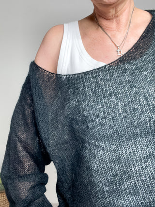 Maglia scollo a barca in mohair