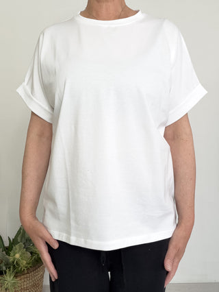 T-shirt in cotone stretch con manica risvoltata