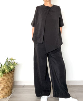 Pantalone wide leg in modal effetto seta lavata