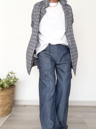 Blazer destrutturato in misto lino fantasia scozzese