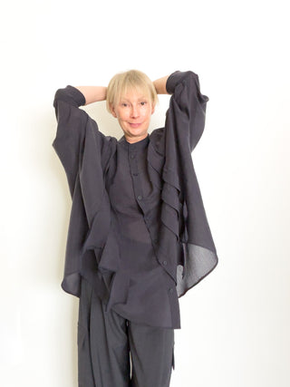 Camicia a maniche kimono in tessuto fluido
