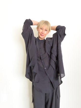Camicia a maniche kimono in tessuto fluido