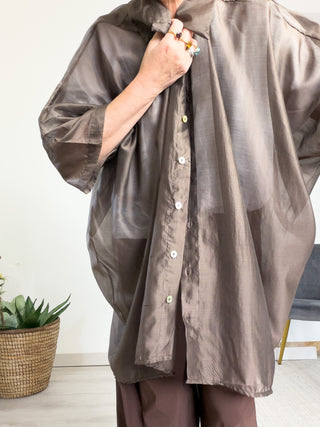 Camicia oversize in lyocell semitrasparente