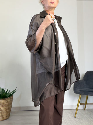 Camicia oversize in lyocell semitrasparente