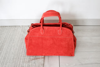 Borsa a mano in suede — rosso corallo