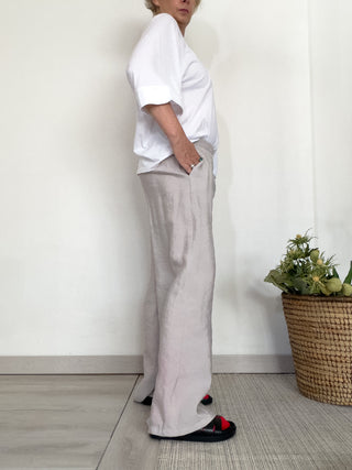 Pantalone wide leg in modal effetto seta lavata