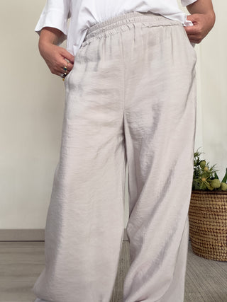 Pantalone wide leg in modal effetto seta lavata
