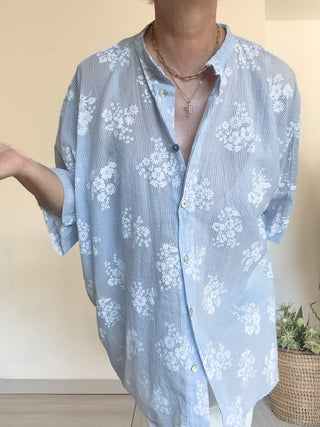 Camicia in cotone floreale con colletto alla coreana