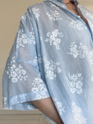 Camicia in cotone floreale con colletto alla coreana
