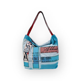 Shopper azzurra con stampa fumetto - La scarpolina scalza